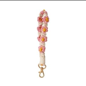 Pink Soft Daisy Flower Braided Keychain, Daisy Flower Rustic Style Wristband